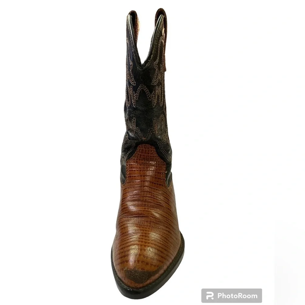 Texas Kids Leather Rodeo Cowboy Boot Equestrian Western Tan/Black Size 9